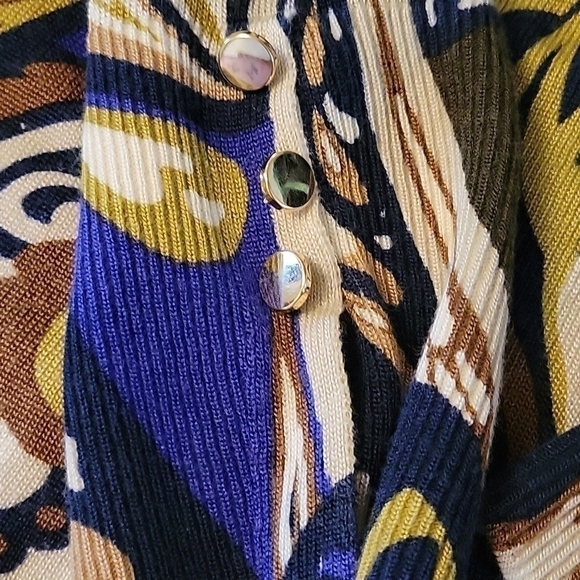 Chico's Retro Psychedelic Long Sleeve High Neck MOD Blouse - Picture 7 of 9